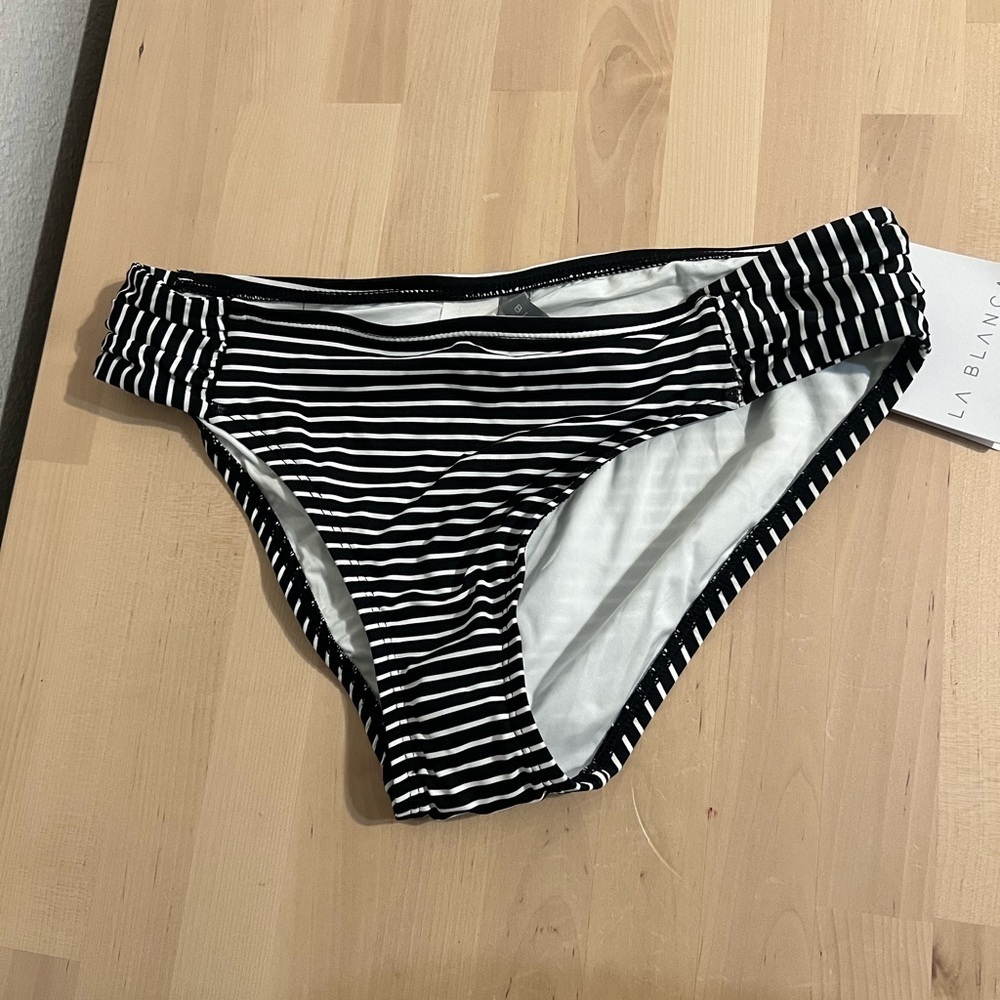 La Blanca Womens Swimwear Bikini 6 Bottom Black Striped NWT